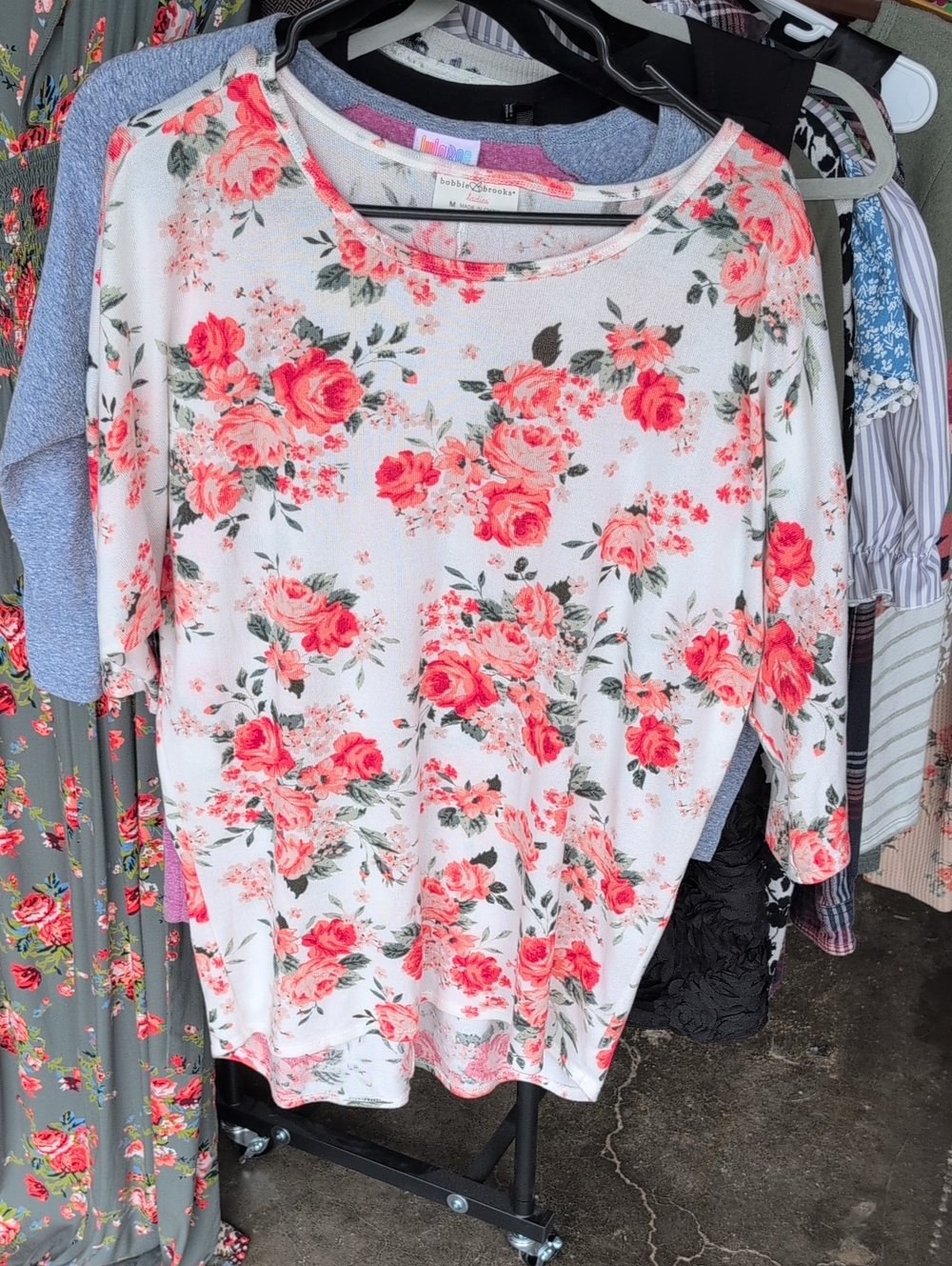 Bobbie Brooks White Floral Long Sleeve Scoop Neck Top